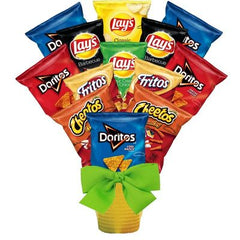 Bouquet Details:
Bouquet includes 12-14 Bags of Chips
An assortment of Chips and Snacks used
Gift Size 12" x 10" x 16"
Dim Weight 16 lbs. (21x13x9)