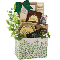 This Gift Includes:
Three Cheese Sourdough Crackers 2 oz
Dolcetto Chocolate Pastry .9 oz.
Seasonal Drink Selection
Beef Summer Sausage Chub 5 oz.
Gouda Creamy Cheese Spread 3.5 oz.
Licorice Petites 1.4 oz.
Ghirardelli Chocolate Squares Approx. .53 oz. (Various Flavors)
Decorative Box Container
Gift Size 7" x 4" x 12"
Dim Weight 7 lbs. (15x9x7)