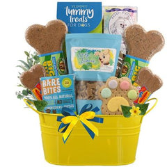 This Gift Includes:
Tummy Treats All Natural Salmon Dog Treats 12 oz.
Beggar Biskets Peanut Butter Dog Treats 11 oz.
Big Bite Chunky Chicken 8" Biscuit Bone
Lucky Lickers Pumpkin with Cranberry Dog Treats 5 oz.
Big Bite Chunky Chicken 8" Biscuit Bone
Nature’s Animals All Natural 4" Dog Biscuit Bone
Bare Bites Beef Liver Dog Treats
Bakery Fresh Hand Iced Gourmet Dog Biscuit
Nature’s Animals All Natural 4" Dog Biscuit Bone
Reusable Oval Metal Container
Gift Size 10" x 5.5" x 12"
Dim Weight 10 lbs. (13x13x8)