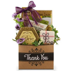 This Gift Includes:
FOR THE OWNER:
Dolcetto Chocolate Pastry .9 oz.
Three Pepper Blend Water Crackers 2 oz.
Pitted Greek Olive Mix 1 oz.
Brie Creamy Cheese Spread 3.5 oz.
FOR THE DOG:
Bakery Fresh Hand Iced Gourmet Dog Biscuit (Dog Shown)
Thank You Themed Box Container
Gift Size 7" x 4" x 12"
Dim Weight 7 lbs. (15x9x7)