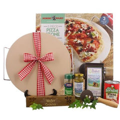This Gift Includes:
3 Piece Pizza Stone Set includes
12.5" Round Pizza Stone
Heavy-duty Rack w/chrome handles
Pizza cutter
Mountain Lodge Pizza Crust Mix with Rosemary & Basil (8 Servings)
Pizza Sauce 15 oz.
Parmesan Cheese 4 oz.
Rocky Mountain Double Stuffed Queen Olives 5 oz.
Chocolate Wafer Cookies 2.1 oz.
Gift Size 14.75" x 16.25" x 5"
Dim Wt: 17 lbs. (19x17x7)