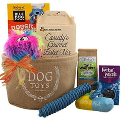 This Gift Includes:
Cassidy's Gourmet Biscuit Mix 14 oz.
Bone Shaped Cookie Cutter
Furrballz Rainbow Squeaker Ball with Chew Guard Technology 4.5” x 4.5” x 4.5”
Tail Waggers All Natural Cheezy Bacon Dog Treats 8 oz.
Barkin Biskets All Natural Beef Dog Treats 6 oz.
Captain’s Bell Rope Toy 1.75” x 14”
Classic Dog Toy Bin 8” x 12.75”
Gift Size 10” x 13” x 13”
Dim Wt: 22 lbs. (15x15x13)